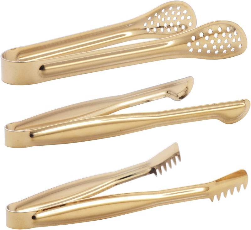 Hinmay Gold Plated Mini Serving Tongs Set 6-Inch Appetizers Tongs Stainless Steel Small Sugar Cube Tongs Ice Tongs, Set of 6 - Image 3
