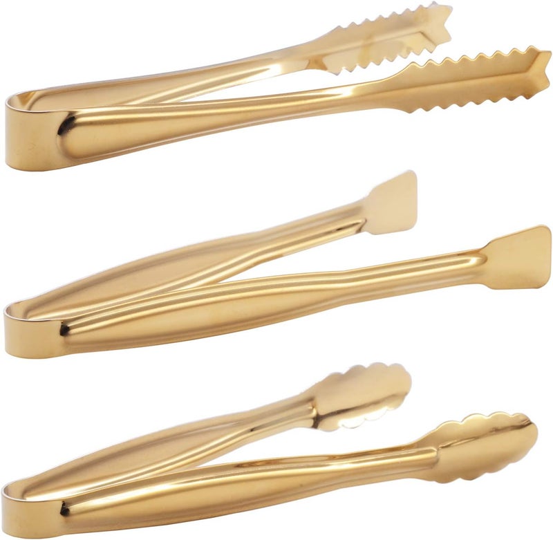 Hinmay Gold Plated Mini Serving Tongs Set 6-Inch Appetizers Tongs Stainless Steel Small Sugar Cube Tongs Ice Tongs, Set of 6 - Image 4
