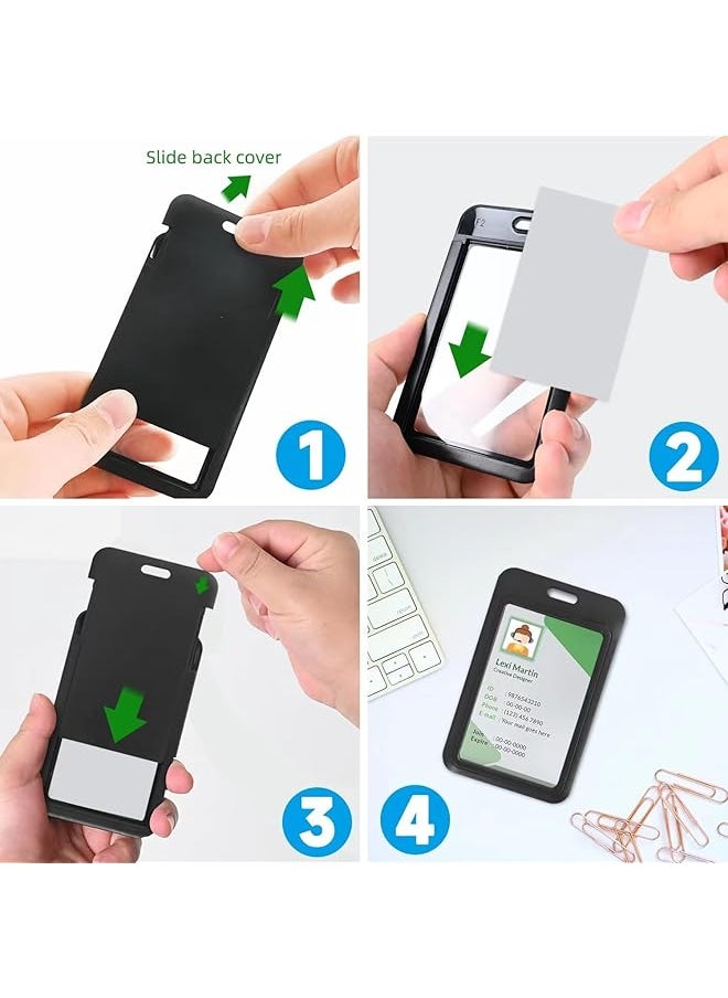 X spring - Sliding Badge Holder 10 Pack Badge Holder For Id Credit Cards Black Id Hard Card Case With Double Sided Windows For Cards Driver'S Licenses And Passes Office And School Proximity Key - Image 1