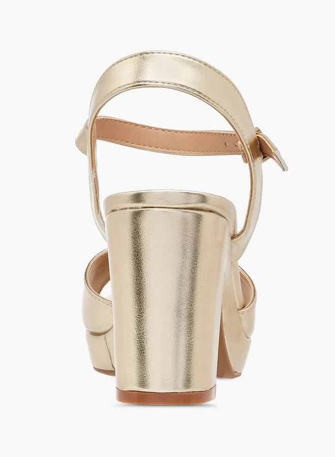 Celeste Women's Textured Sandals with Block Heels and Buckle Closure