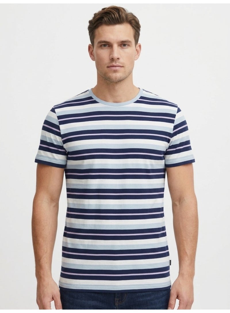 Blend Men's Short Sleeve Horizontal Striped Crew Neck T-Shirt, 100% Cotton - Image 3
