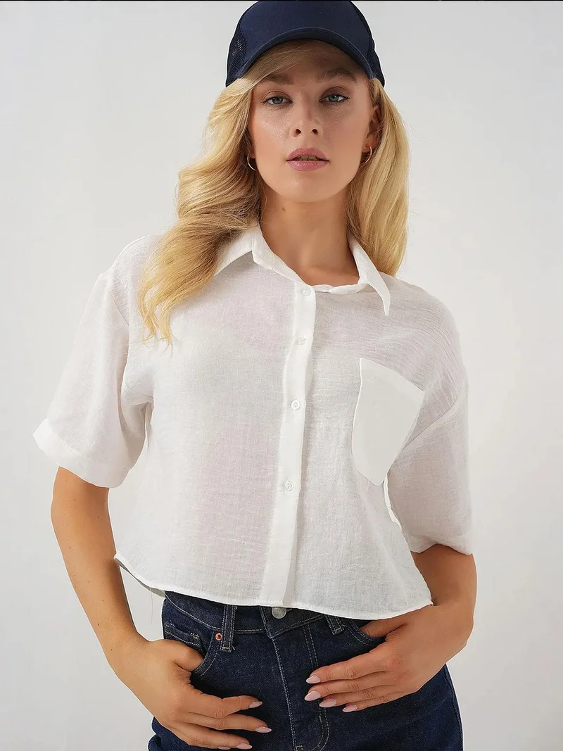 BIG DART BDART Textured Crop Shirt with Pocket