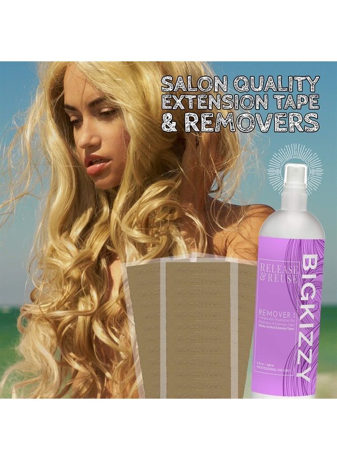Big Kizzy Remover 1, Release & Reuse Tape Hair Extension Remover + Double Sided REGULAR Hold Hair Extension Tape 4cm x .8cm Fits Most