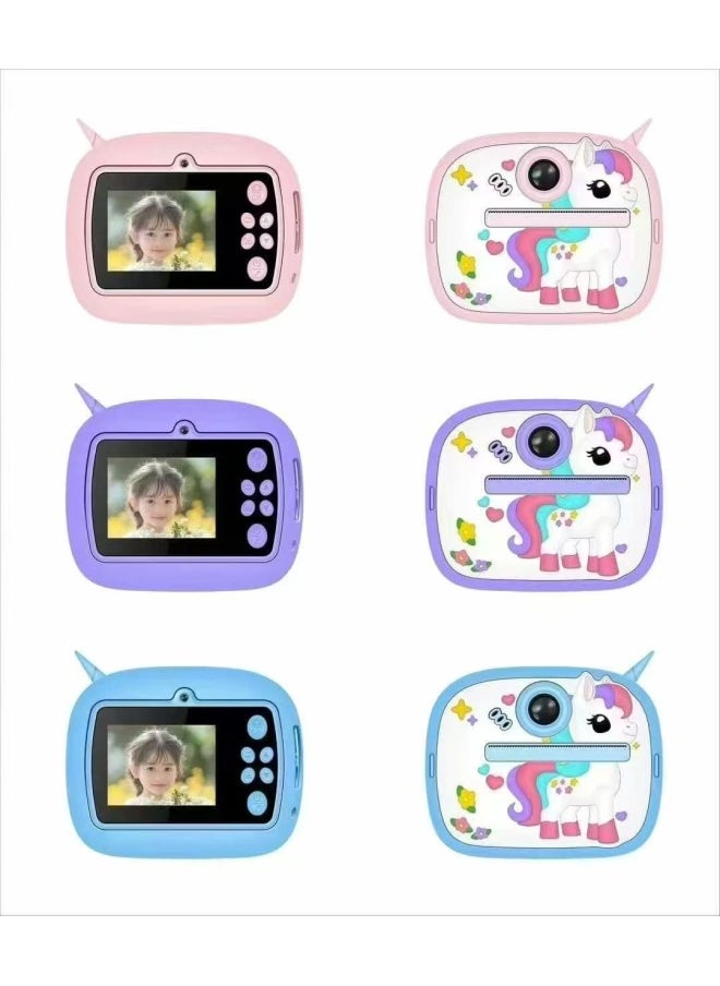 Generic HD Print Camera Children's Poroflo Camera One-shot Self-timer Y600Y70-Color:Print Camera Y8 Unicorn Blue  - Image 1