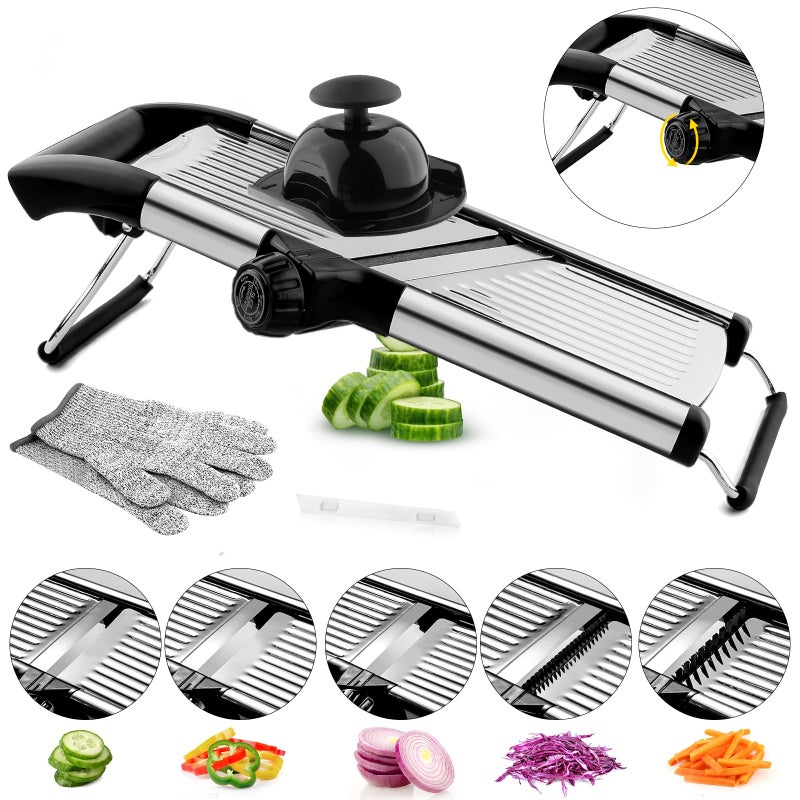 VEKAYA Mandoline SlicerMandoline Food Slicer for KitchenMandolinPotatoVegetable ChopperAdjustable Stainless Steel Veggie Onion Tomato Julienne Cutter with CutResistant Gloves