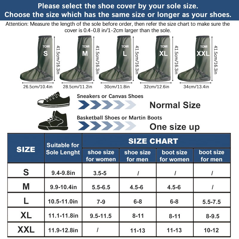 TOMI Waterproof Shoe Covers For Rainï¼ŒRain Boot Covers With Zipper,Galoshes Shoe Ponchos,Reusable & Foldable,Non-Slip PVC Snow Boot Covers for Men and Women (Dark green, X-Large) - Image 3