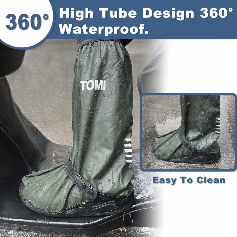 TOMI Waterproof Shoe Covers For Rainï¼ŒRain Boot Covers With Zipper,Galoshes Shoe Ponchos,Reusable & Foldable,Non-Slip PVC Snow Boot Covers for Men and Women (Dark green, X-Large) - Image 4