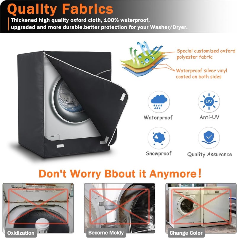 AKEfit Washer/Dryer Cover for Front Load, Washing Machine Cover Waterproof, Dustproof and Anti-UV, Heavy Duty Oxford Washer Covers for Outside, 27"W x 33"D x 39"H -Black - Image 3