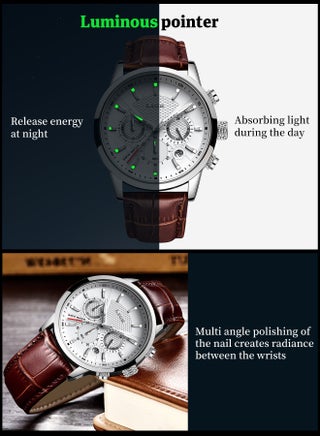 Men's Luxury Waterproof Leather Brown Strap Fashion Quartz Watches Luminous Chronograph Sports Watch for Business Men - view 5