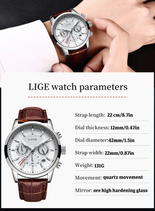 Men's Luxury Waterproof Leather Brown Strap Fashion Quartz Watches Luminous Chronograph Sports Watch for Business Men - view 4