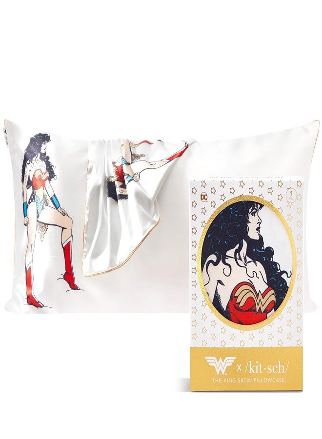 Kitsch x Wonder Woman Satin Pillowcase with Zipper for Hair & Skin - Softer Than Silk Pillow Cases, Cooling Satin Pillow Case, Wrinkle-Free King Size Satin Pillow Case (19x36) - Believe in Wonder - Image 1