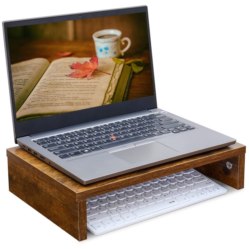 TEAMIX 14.2 inch Monitor Stand Riser, Rustic Brown Wood Monitor Riser with Storage for Desk Small Monitor Stand TV/Screen/PC/Laptop Riser Computer Stand Desktop Shelf (Brown-14.2 inch) - Image 2