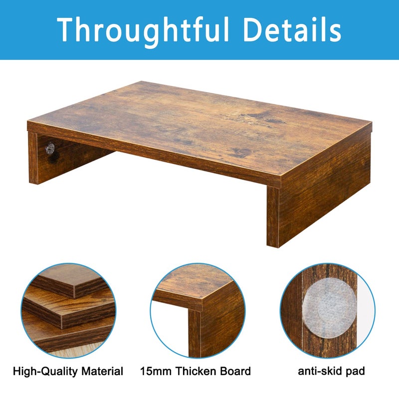 TEAMIX 14.2 inch Monitor Stand Riser, Rustic Brown Wood Monitor Riser with Storage for Desk Small Monitor Stand TV/Screen/PC/Laptop Riser Computer Stand Desktop Shelf (Brown-14.2 inch) - Image 4
