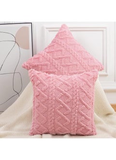 Generic Set of 2 Soft Plush Fuzzy Short Wool Fleece Throw Pillow Covers 45*45cm Pink Square Patterned Cushion Cases Decorative Pillow Shell  - Image 1