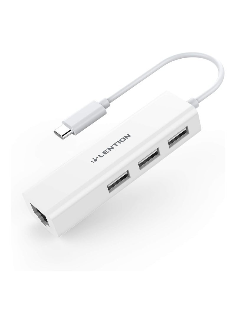 Lention LENTION USB C to 3 USB 2.0 Ports Hub with RJ45 Ethernet LAN Adapter Compatible 2023-2016 MacBook Pro 13/15/16, New Mac Air, MacBook 12, Surface Pro 7/Book 2/Go, Chromebook, More (CB-UC2.0, White)  - Image 1