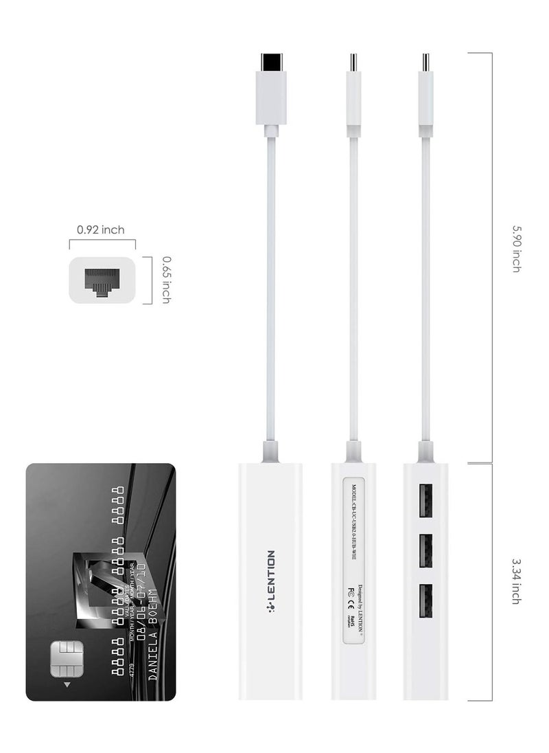 Lention LENTION USB C to 3 USB 2.0 Ports Hub with RJ45 Ethernet LAN Adapter Compatible 2023-2016 MacBook Pro 13/15/16, New Mac Air, MacBook 12, Surface Pro 7/Book 2/Go, Chromebook, More (CB-UC2.0, White)  - Image 2