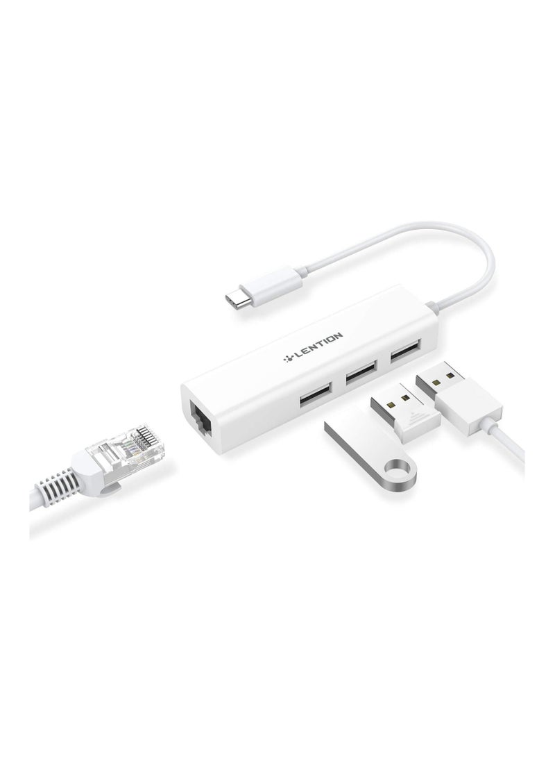 Lention LENTION USB C to 3 USB 2.0 Ports Hub with RJ45 Ethernet LAN Adapter Compatible 2023-2016 MacBook Pro 13/15/16, New Mac Air, MacBook 12, Surface Pro 7/Book 2/Go, Chromebook, More (CB-UC2.0, White)  - Image 3
