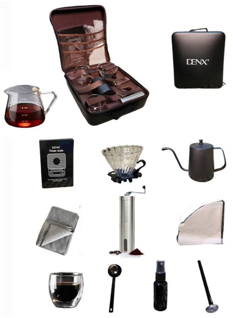 Denx 12-Piece Portable Drip Coffee Maker Kit – Complete Manual Coffee Brewing Set with Accessories & Carrying Bag for Home, Travel, Camping & Office Use - Image 3