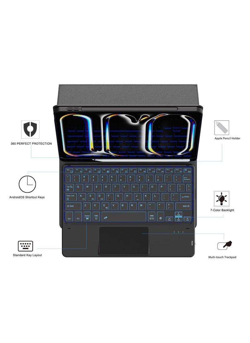 TWEGGON Keyboard Case with Touchpad for Apple iPad Pro 11" M4 2024 Builtin Pen Holder Black  - Image 2