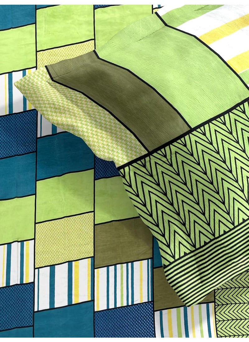 Romee ROMEE Checks Printed Microfiber Bedsheet Double Bed, 144 TC Bed Sheet Double Bed 2 Pillow Covers, Latest Newly Designs Double Queen Size Bedsheet- 88 x 95 Inches, Green & Blue  - Image 3