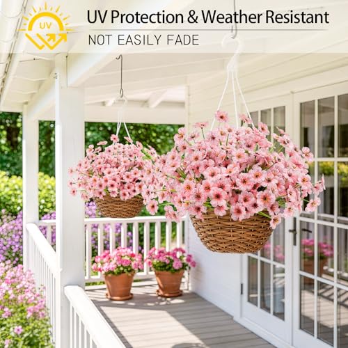 MACTING 12 Bundles Artificial Flowers for Outdoors Fake Flowers UV Resistant Faux Plastic Plants No Fade for Hanging Planters Window Patio Porch Garden Home Indoor Outdoor Spring Decorations,Pink - Image 3