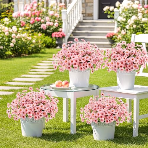 MACTING 12 Bundles Artificial Flowers for Outdoors Fake Flowers UV Resistant Faux Plastic Plants No Fade for Hanging Planters Window Patio Porch Garden Home Indoor Outdoor Spring Decorations,Pink - Image 2