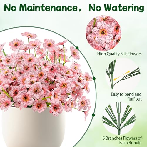 MACTING 12 Bundles Artificial Flowers for Outdoors Fake Flowers UV Resistant Faux Plastic Plants No Fade for Hanging Planters Window Patio Porch Garden Home Indoor Outdoor Spring Decorations,Pink - Image 4
