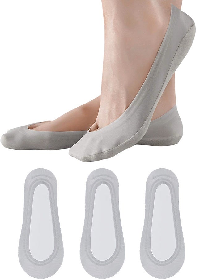 3 Pairs No Show See Invisible Socks Women, Grey Thin Nylon Liner Socks for Flats Non Slip, Spring Summer - Image 1