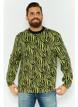 Asos Design Men Crew Neck Zebra Print Sweater, Green/Black  - Image 1
