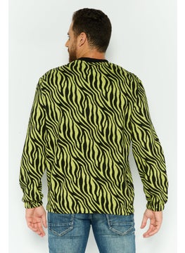 Asos Design Men Crew Neck Zebra Print Sweater, Green/Black  - Image 2
