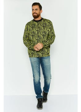 Asos Design Men Crew Neck Zebra Print Sweater, Green/Black  - Image 3