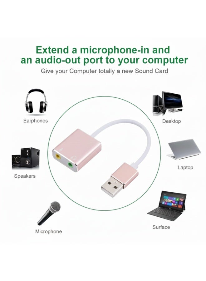 USB to Dual 35mm Audio Jack Adapter Gold Plated External Sound Card with Microphone and Headphone Ports Compatible with PC Laptop PS4 Windows Mac Linux Plug and Play Noise Reduction Audio Interface - Image 3