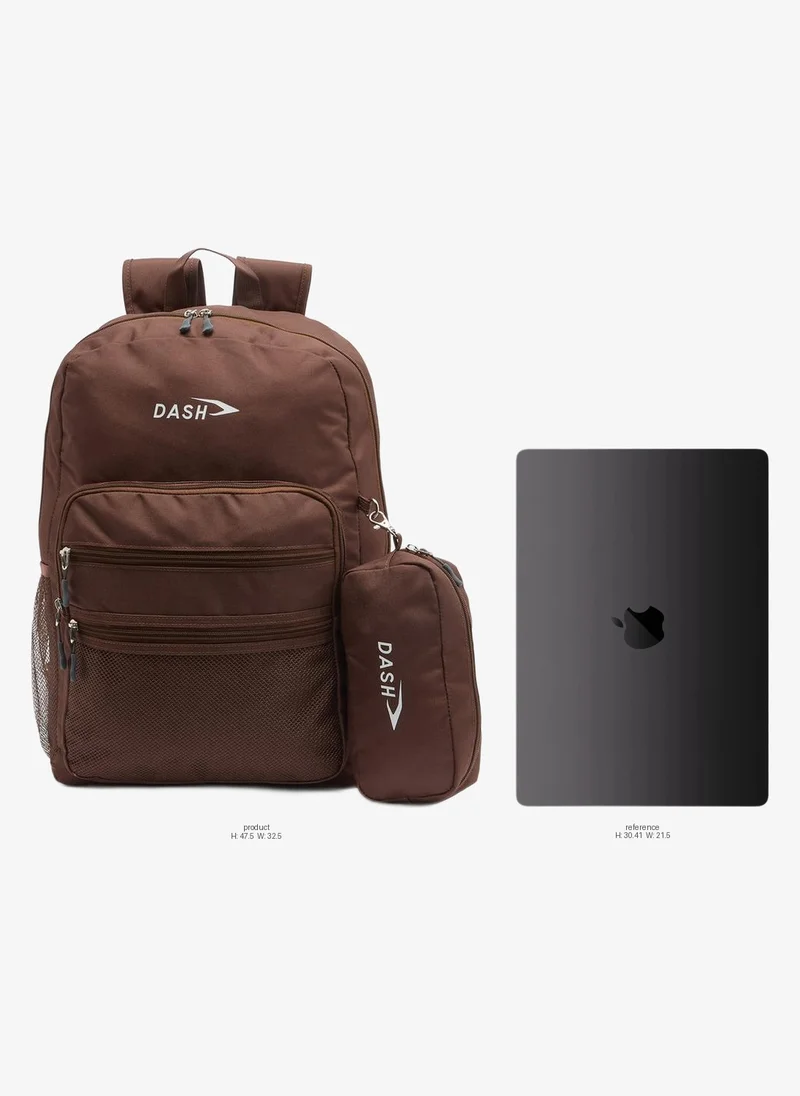 Dash BROWN Solid 2-Piece School Backpack Set For Kids 13 Years+ With Pencil Pouch  | Best Price UAE