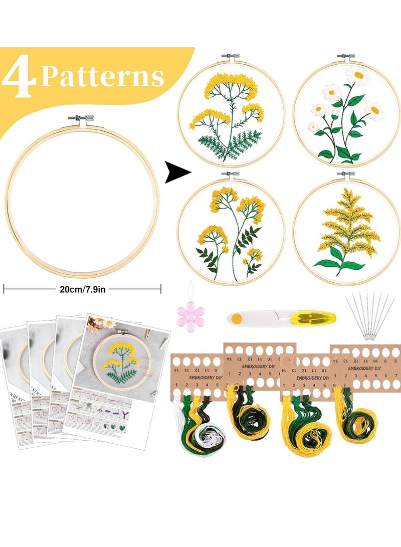 Embroidery Starter Kit with Flower Pattern and Instruction Clear Organza Floral Needlepoint Cross Stitch Kit with Embroidery Hoop Threads Needle Scissors for Beginners DIY Craft 4 Pack - Image 5
