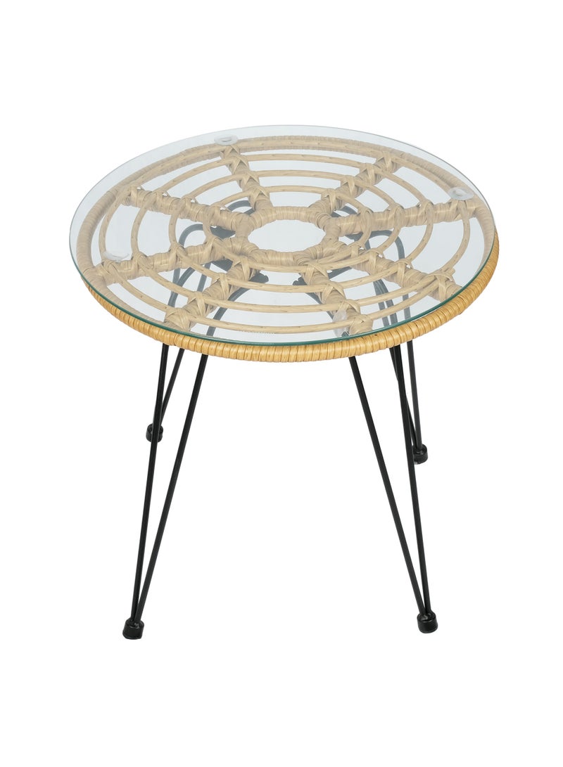 LANNY Jeffcoco Furniture Hand-made rattan glass tea table for bacony,coffee shop,Outdoor Glass Tea Table,Coffee Corner Table,(1 Piece Table)  - Image 1