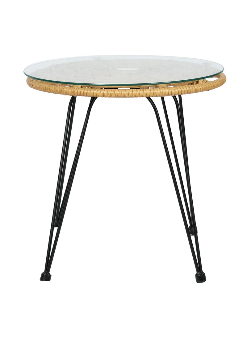 LANNY Jeffcoco Furniture Hand-made rattan glass tea table for bacony,coffee shop,Outdoor Glass Tea Table,Coffee Corner Table,(1 Piece Table)  - Image 2