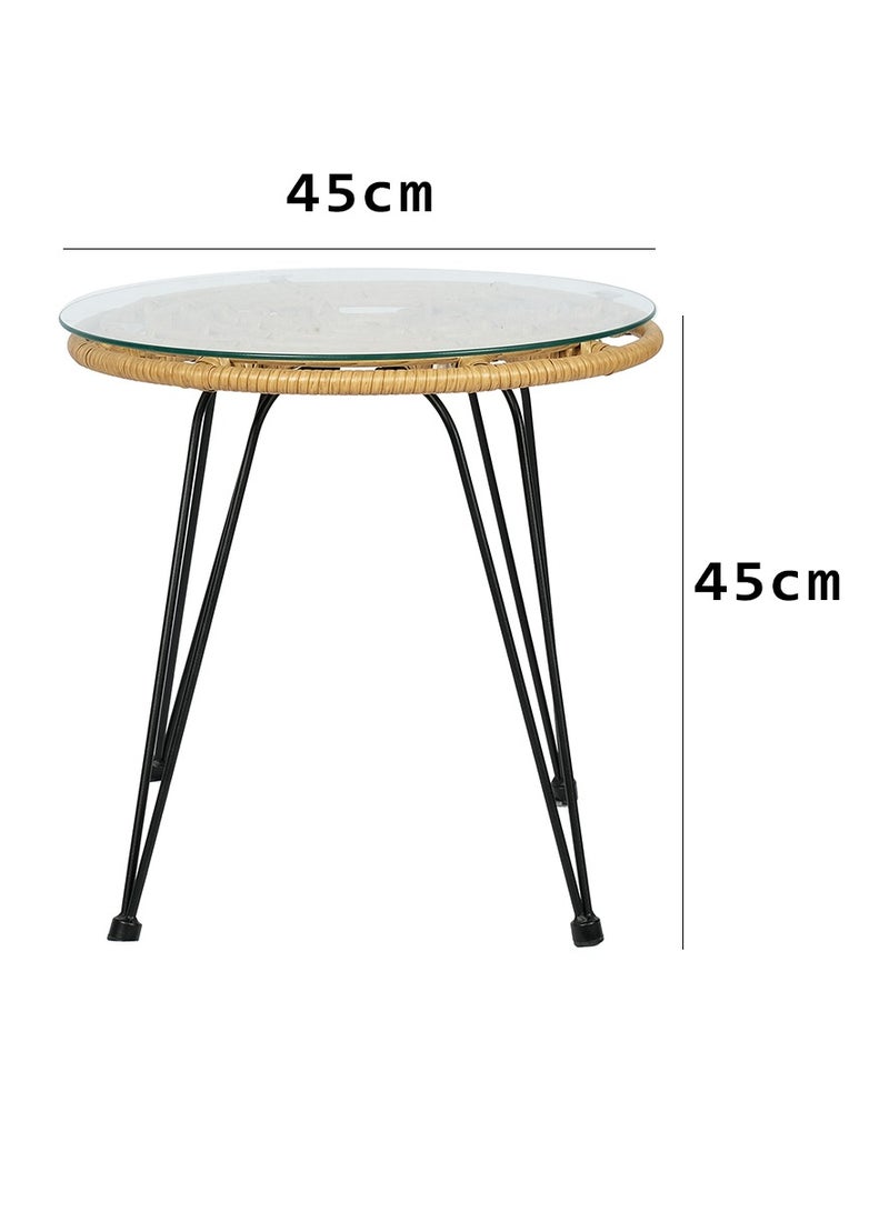LANNY Jeffcoco Furniture Hand-made rattan glass tea table for bacony,coffee shop,Outdoor Glass Tea Table,Coffee Corner Table,(1 Piece Table)  - Image 3