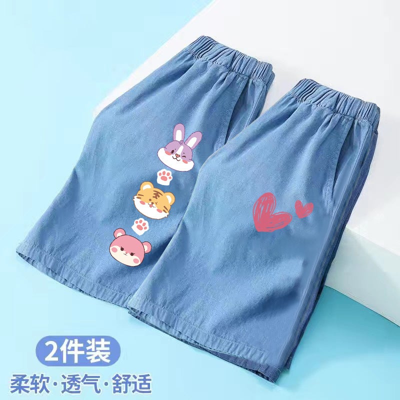 Girls' Summer Thin Ice Silk Denim Shorts Arrival Children'S Girl'S Western Style All-Match Outer Wear Children'S Wear Pants - Image 1