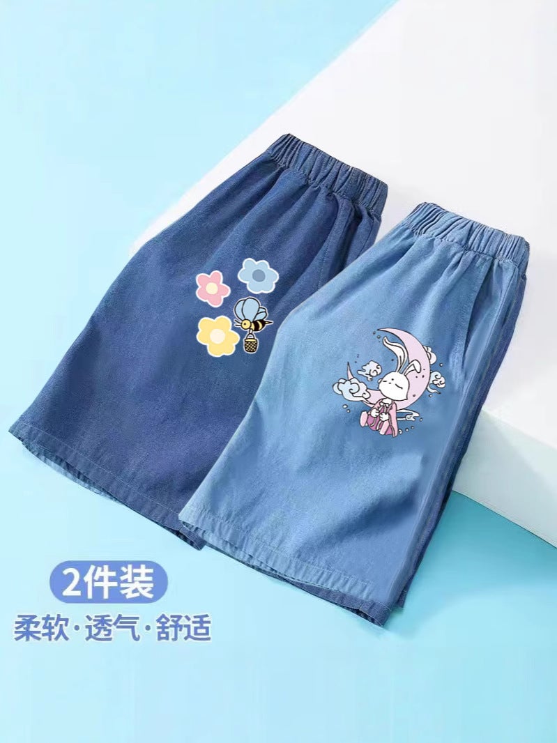 Girls' Summer Thin Ice Silk Denim Shorts Arrival Children'S Girl'S Western Style All-Match Outer Wear Children'S Wear Pants - Image 4