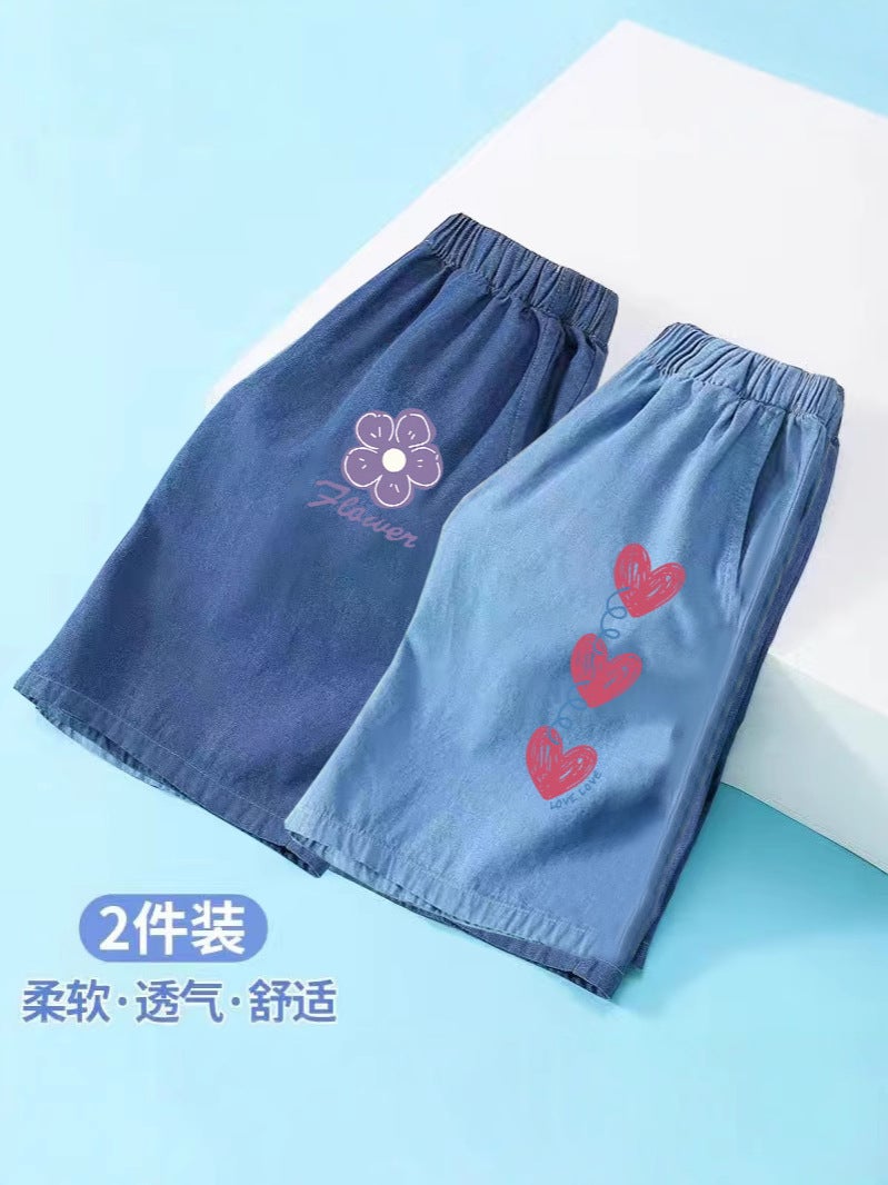 Girls' Summer Thin Ice Silk Denim Shorts Arrival Children'S Girl'S Western Style All-Match Outer Wear Children'S Wear Pants - Image 2