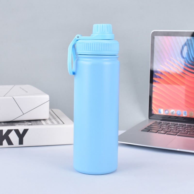 Stainless steel sports water bottle, 800ml, double-walled insulation, lid, wide mouth, leak-proof, for sports and outdoor activities