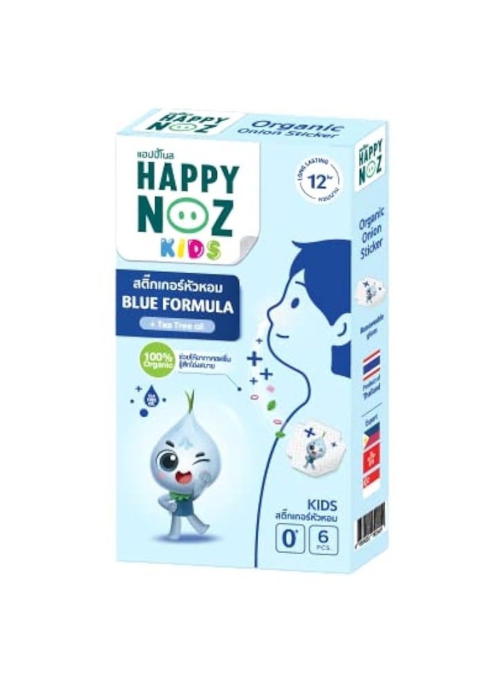 Happy Noz Kids Organic Onion Sticker Blue Formula | 100% Organic | Long Lasting 12+ hrs | Natural Congestion Relief | 6 pcs - Image 1
