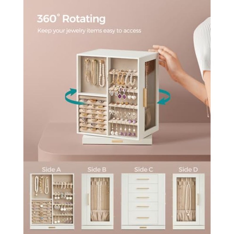 GISELLA Collection - Jewellery Box Organiser 360° Rotating, Vertical Jewellery Display Case with, Glass Window, Spacious, Open Design, Great Gift, JBC170W01 Vertical Jewelry Storage Case, Spacious, Open Design, Great Gift, Glass Window, GISELLA Collection UJBC170W01 - Image 3