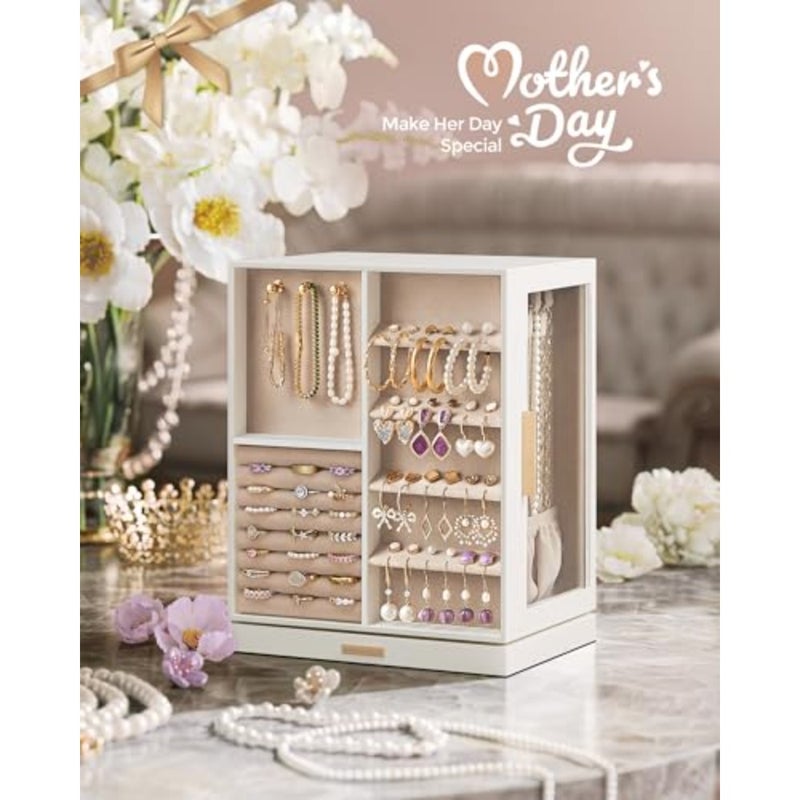 GISELLA Collection - Jewellery Box Organiser 360° Rotating, Vertical Jewellery Display Case with, Glass Window, Spacious, Open Design, Great Gift, JBC170W01 Vertical Jewelry Storage Case, Spacious, Open Design, Great Gift, Glass Window, GISELLA Collection UJBC170W01 - Image 2