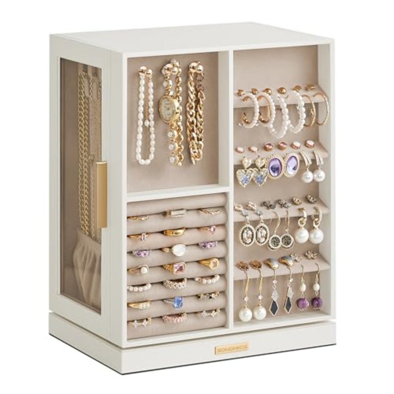 GISELLA Collection - Jewellery Box Organiser 360° Rotating, Vertical Jewellery Display Case with, Glass Window, Spacious, Open Design, Great Gift, JBC170W01 Vertical Jewelry Storage Case, Spacious, Open Design, Great Gift, Glass Window, GISELLA Collection UJBC170W01 - Image 1