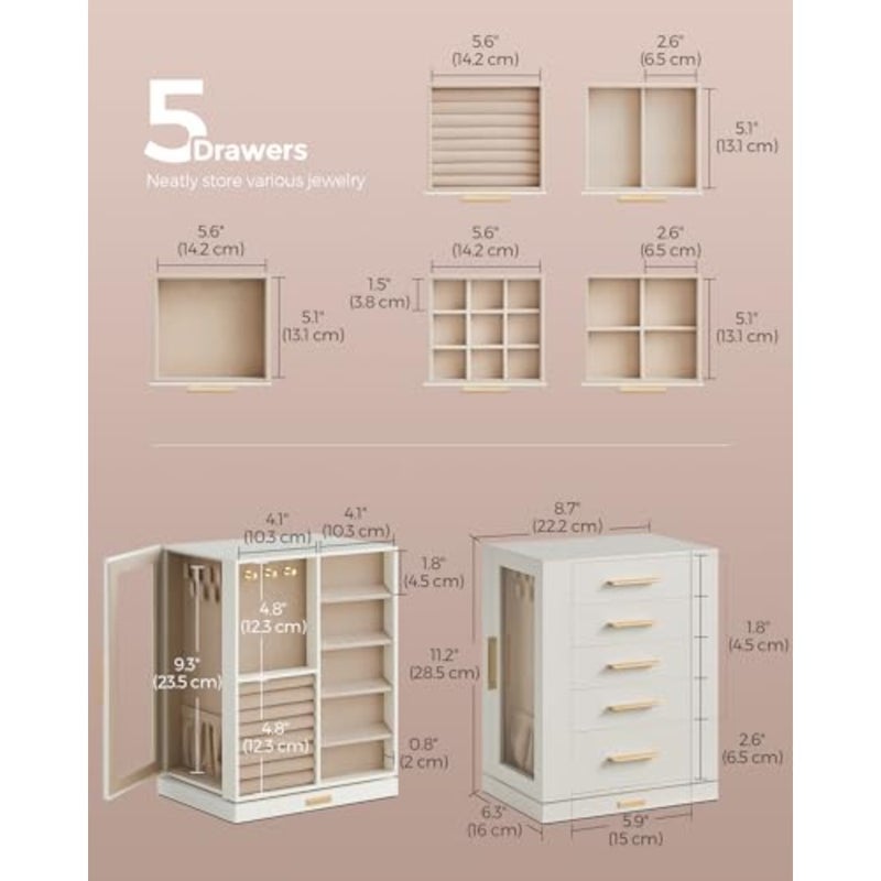 GISELLA Collection - Jewellery Box Organiser 360° Rotating, Vertical Jewellery Display Case with, Glass Window, Spacious, Open Design, Great Gift, JBC170W01 Vertical Jewelry Storage Case, Spacious, Open Design, Great Gift, Glass Window, GISELLA Collection UJBC170W01 - Image 4