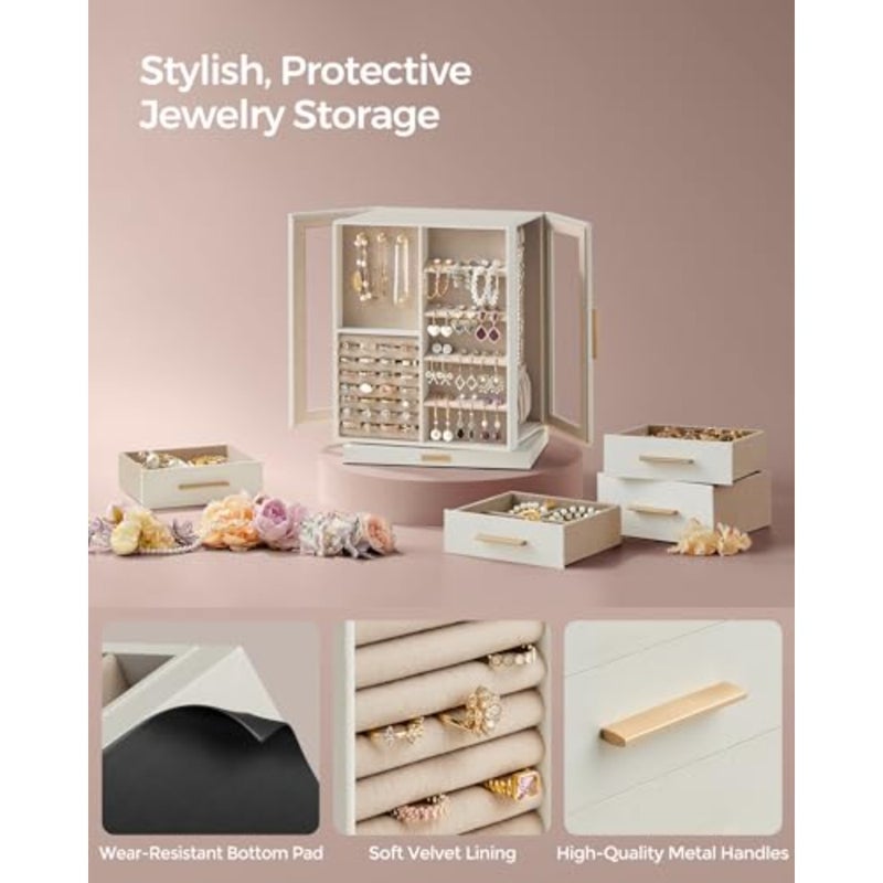 GISELLA Collection - Jewellery Box Organiser 360° Rotating, Vertical Jewellery Display Case with, Glass Window, Spacious, Open Design, Great Gift, JBC170W01 Vertical Jewelry Storage Case, Spacious, Open Design, Great Gift, Glass Window, GISELLA Collection UJBC170W01 - Image 5