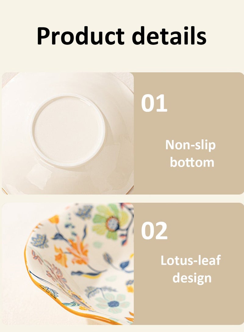 طقم عشاء من ١٨ قطعة، طقم هدايا، أدوات مائدة سيراميك كلاسيكية أنيقة، آمنة للاستخدام في غسالة الصحون والميكروويف، زهور ملونة - Image 2