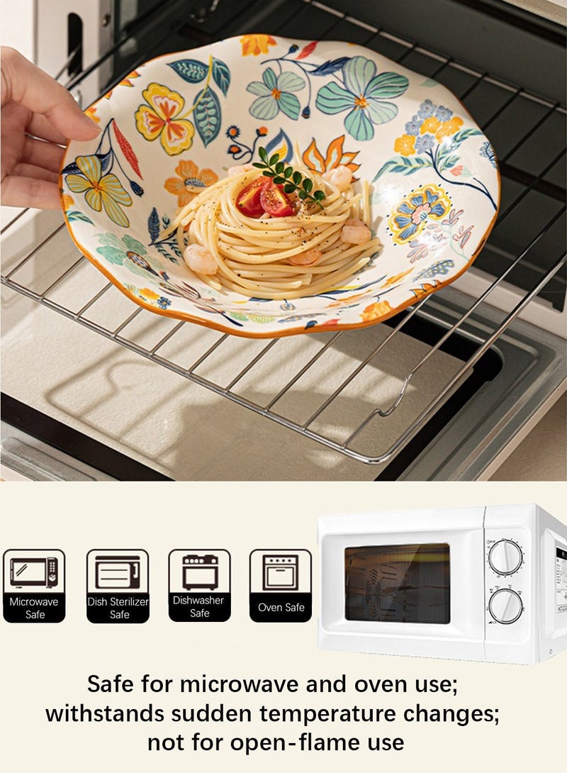 طقم عشاء من ١٨ قطعة، طقم هدايا، أدوات مائدة سيراميك كلاسيكية أنيقة، آمنة للاستخدام في غسالة الصحون والميكروويف، زهور ملونة - Image 3