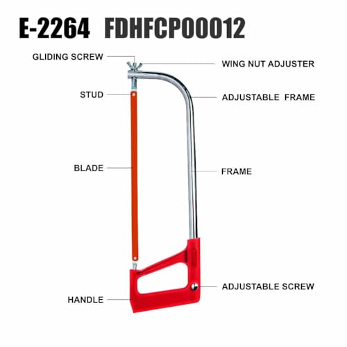 Eastman Hacksaw Frame 12 Inch Set Of 1Pcs, Powder Coated, Tubular Type BCP Frame Aari Cutter Saw Blade Cutting OF Wood, Pipe and Metal Red Color (E-2264) - Image 3